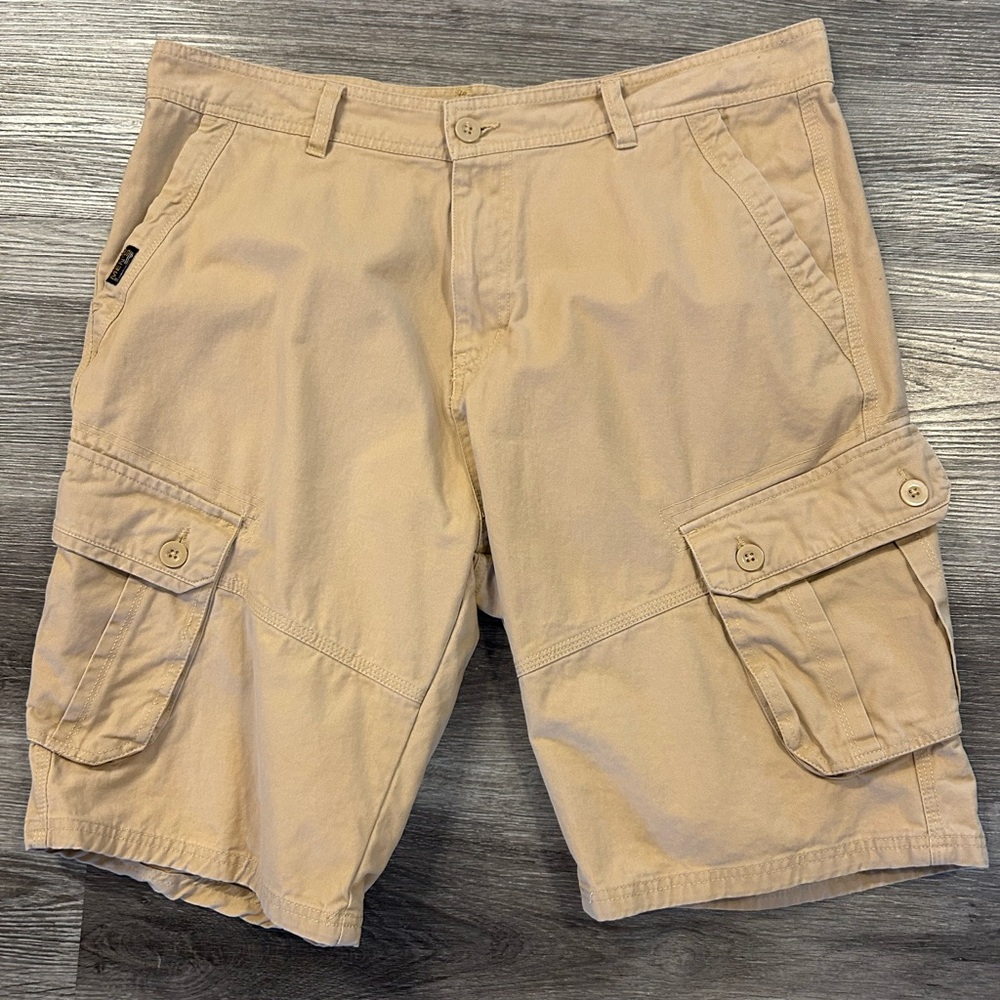 Men’s Tan Cargo Shorts Size 36 Cotton Casual Outdoor Utility Pockets
